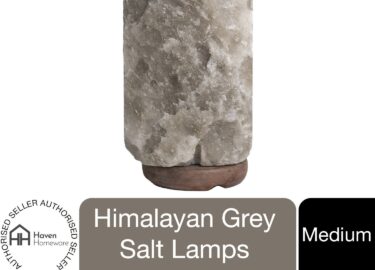 Haven Grey Himalayan Salt Lamp on a Premium Wooden Base - Natural Mood Light and Home Decor Accessory (Medium)