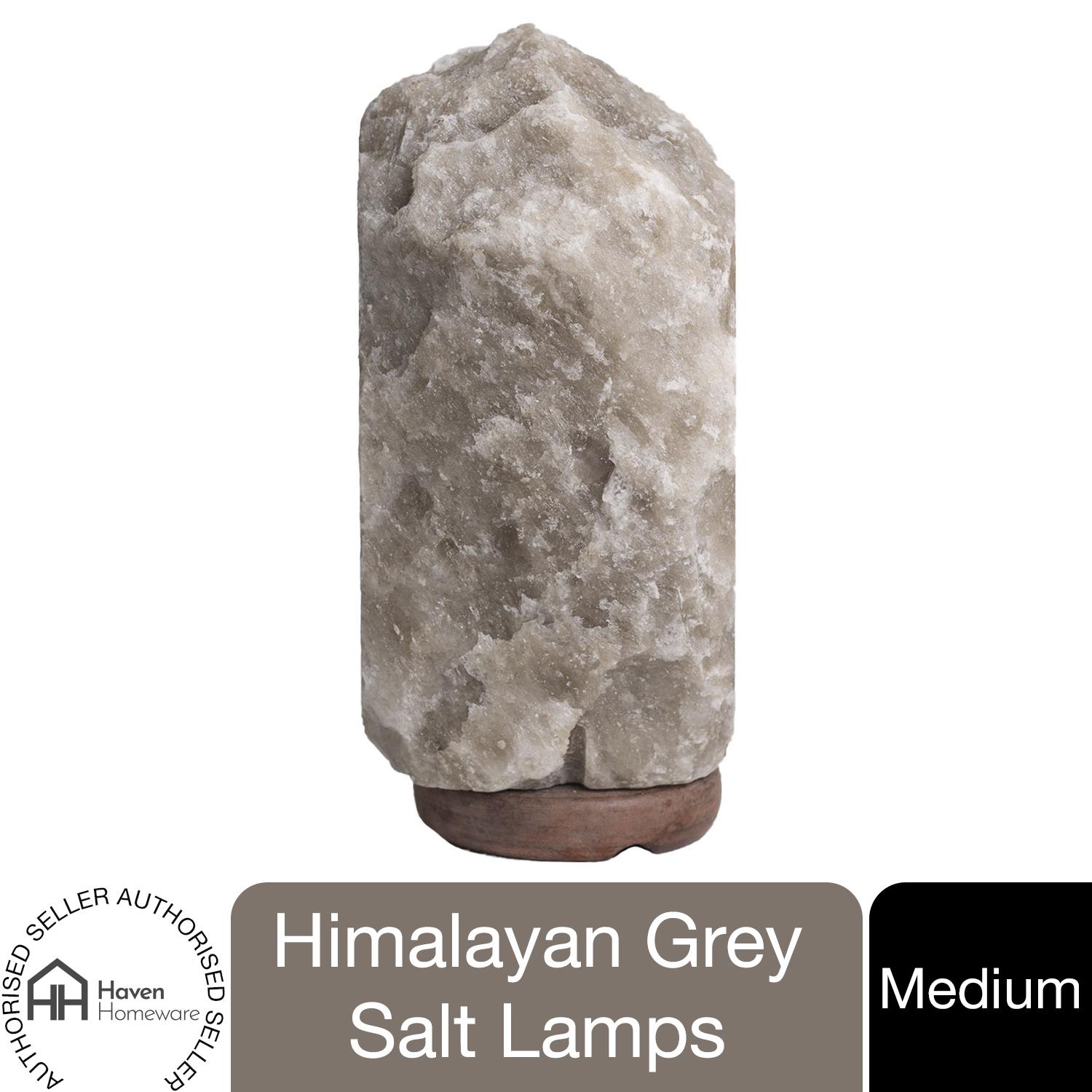 Haven Grey Himalayan Salt Lamp on a Premium Wooden Base – Natural Mood Light and Home Decor Accessory (Medium)