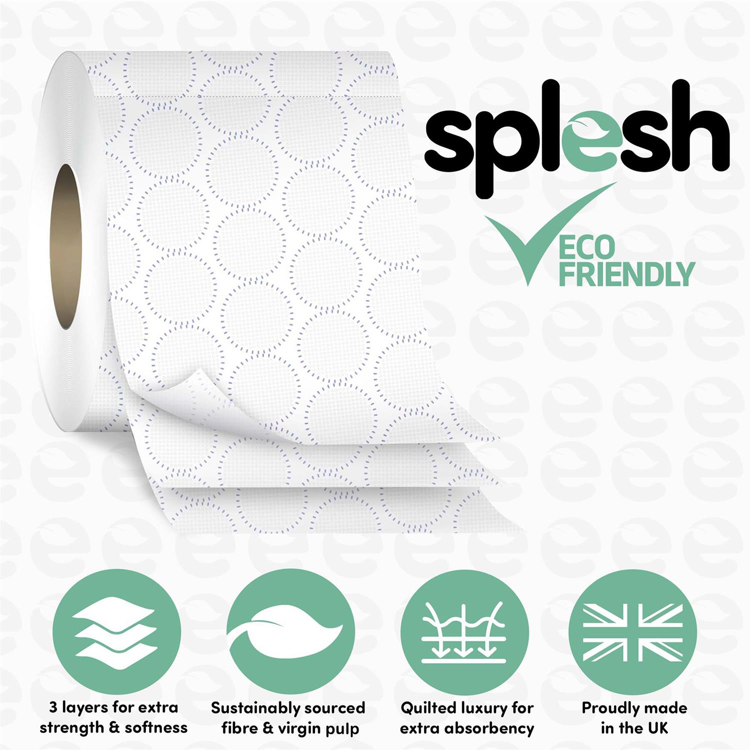 Splesh by Cusheen Toilet Roll, Soft & Quilted Eco-Friendly Lavender, 60 Rolls
