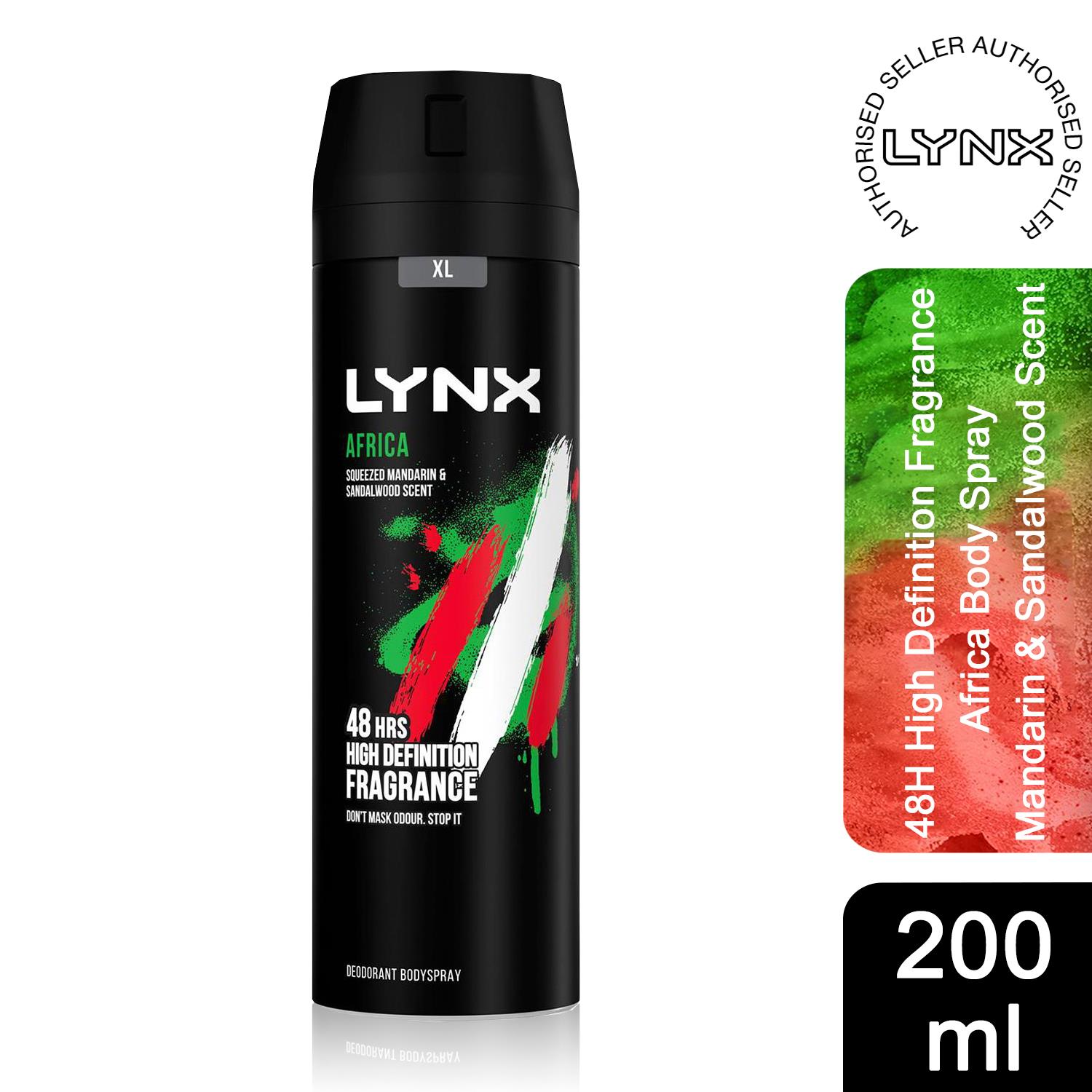 Lynx XL Africa 48H Squeezed Mandarin & Sandalwood Scent Body Spray Deo, 200ml