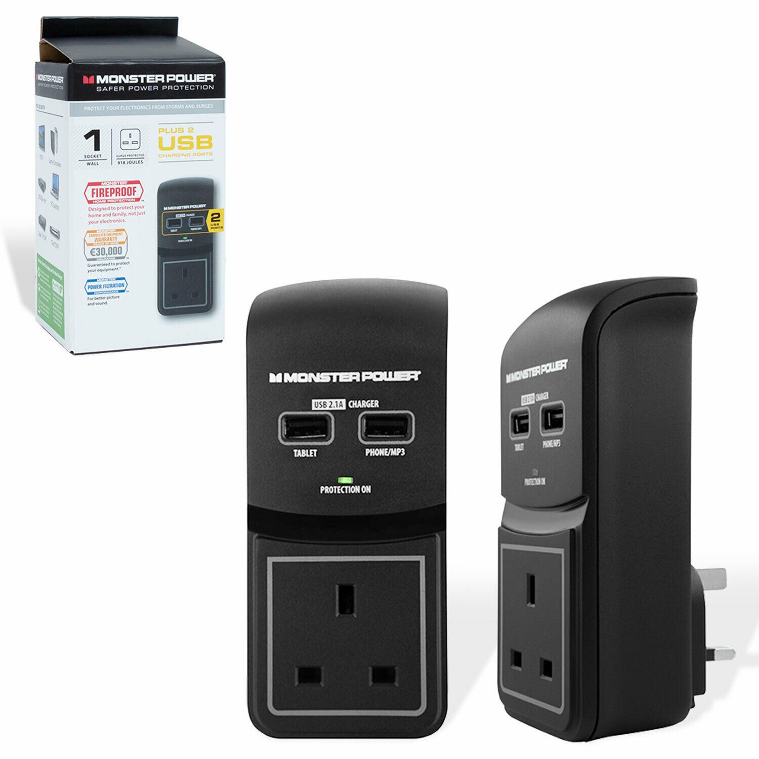 Monster Power Core 100 1 Port USB Surge Protected Socket