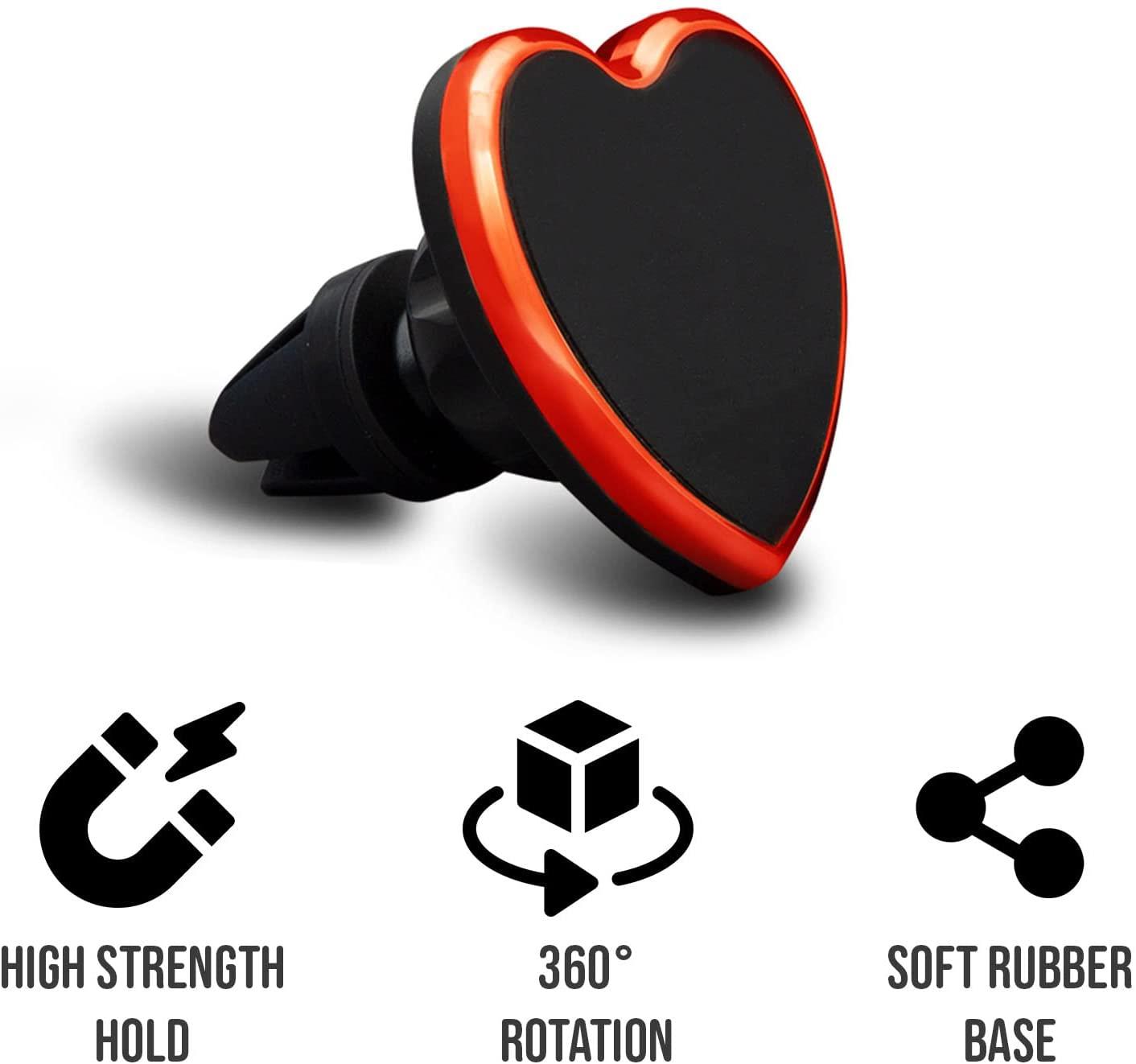 Aquarius Universal Magnetic Phone Car Mount - Red Heart Shaped Phone Holder with Firm Grip
