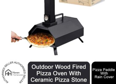 Haven Outdoor Wood Fired Pizza Oven with Ceramic Pizza Stone, Built-in Thermometer, Pizza Paddle & Rain Cover