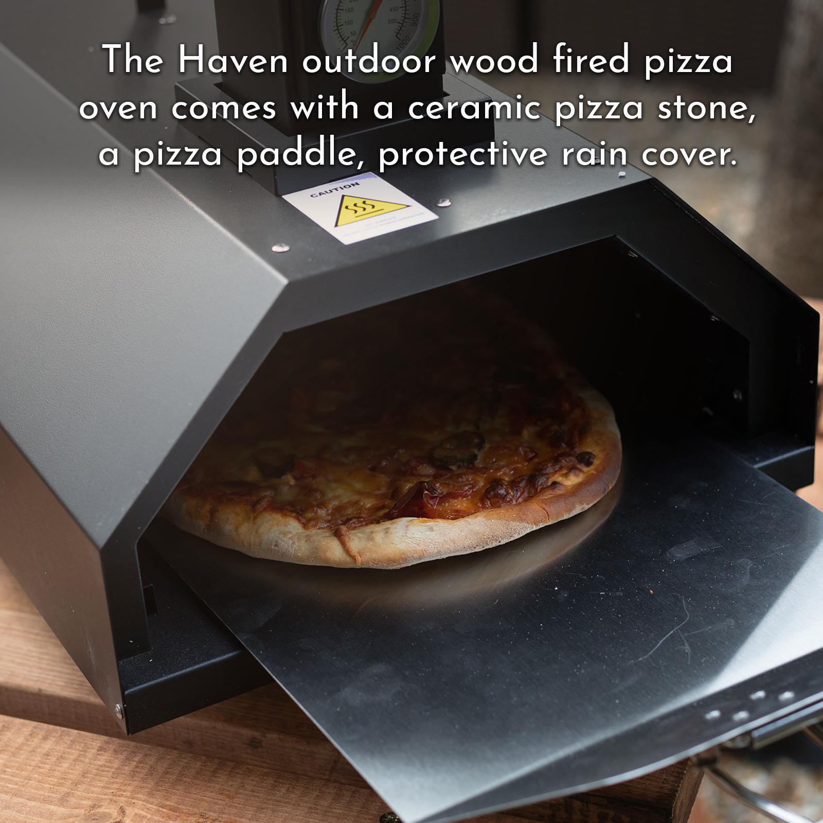 Haven Outdoor Wood Fired Pizza Oven with Ceramic Pizza Stone, Built-in Thermometer, Pizza Paddle & Rain Cover