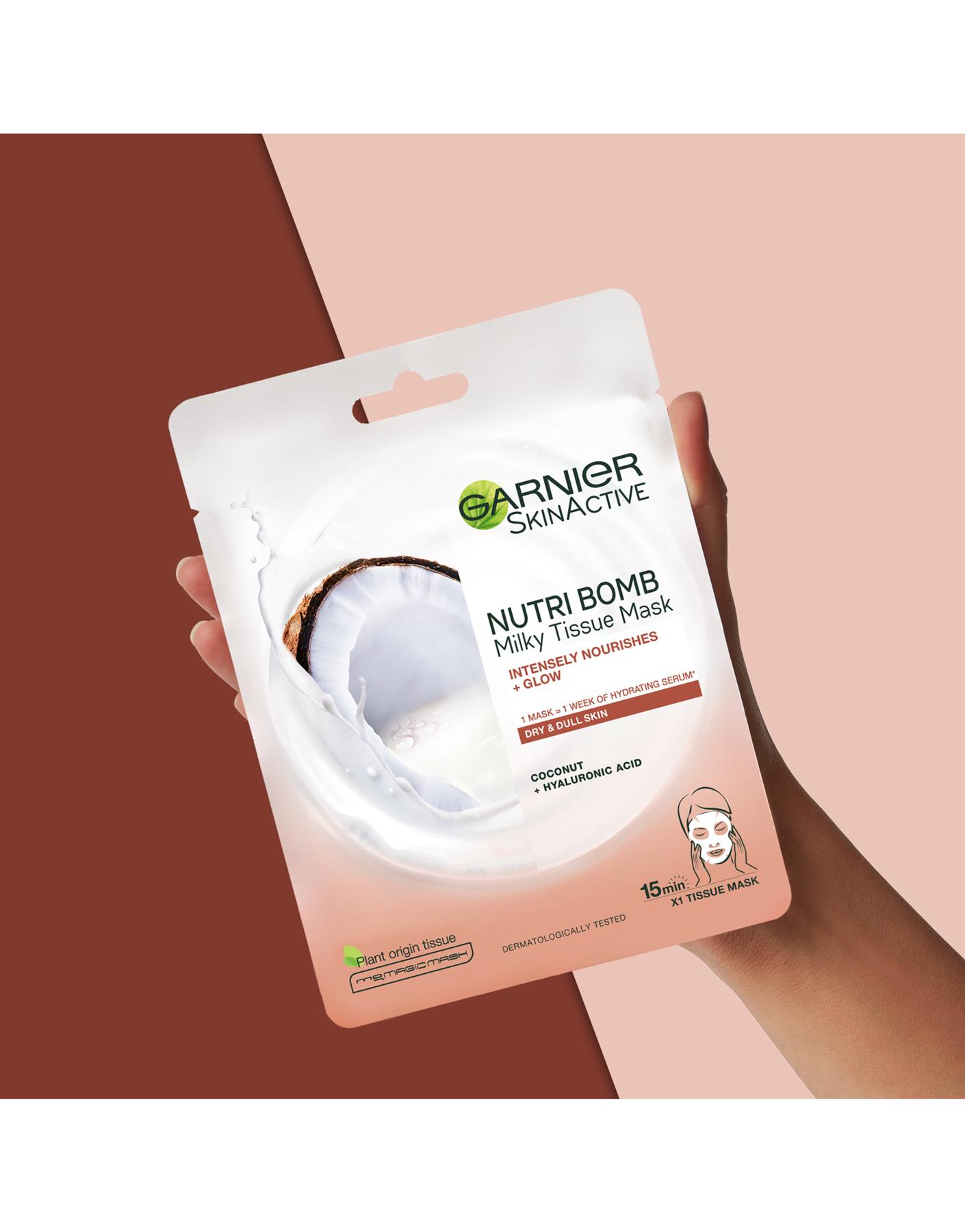 Garnier Nutri Bomb Milky Face Sheet Mask Coconut and Hyaluronic Acid for Hydrated Glowing Skin 28g