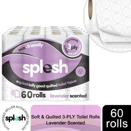 Splesh by Cusheen Toilet Roll, Soft & Quilted Eco-Friendly Lavender, 60 Rolls