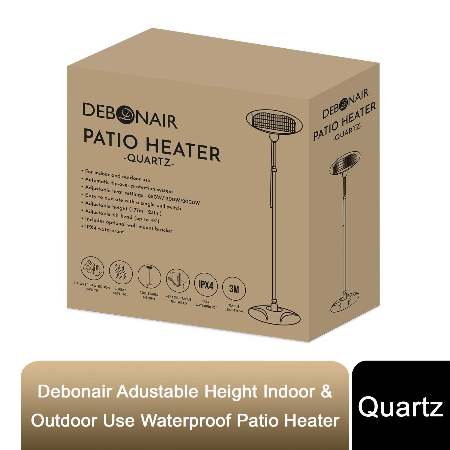 Debonair Adustable Height Indoor & Outdoor Use Waterproof Patio Heater – Quartz